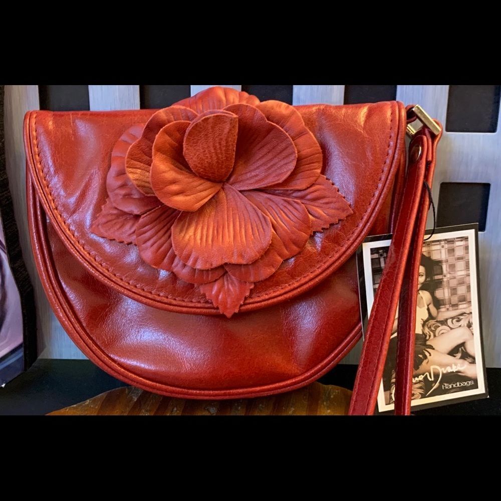 Junior Drake Flower Burgundy Flap Wristlet NWT